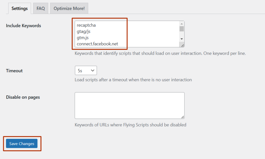 Flying Scripts settings