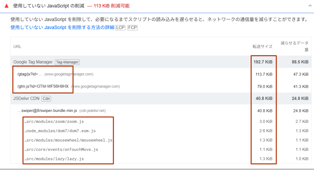 使用していないJavaScriptの削減